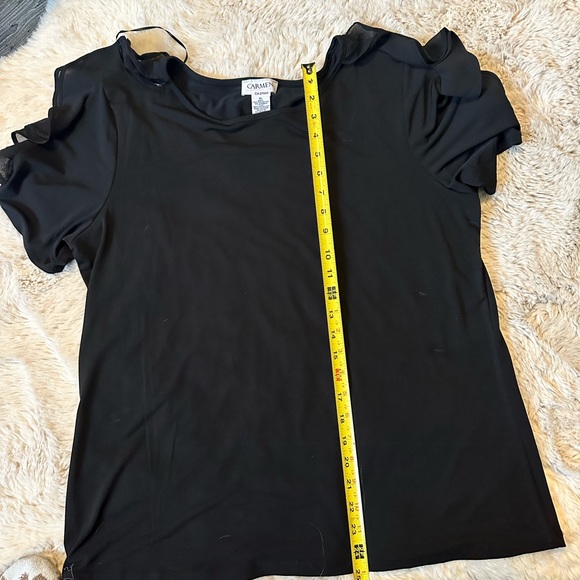 Black stretch shirt with ruffles on the shoulder - Picture 3 of 4